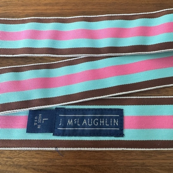 J. MCLAUGHLIN Blue PINK brown Stripe Fabric Belt L preppy 43” main image 2